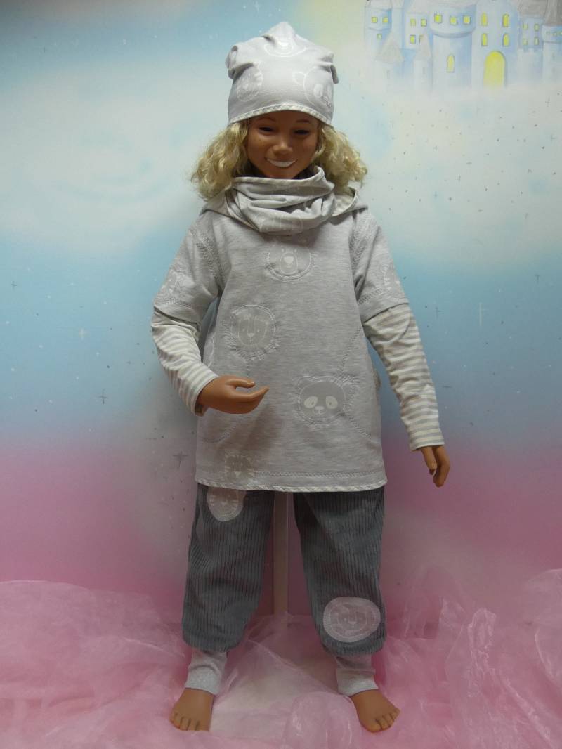 1Teil Kapuzenpulli Gr. 86-140 Bär Bärchen Kapuzen Pullover Pulli Hoodie Grau Weiß Jungen Mädchen Unikat Handmade Feenkleiddesign von FeenkleidDesign2020