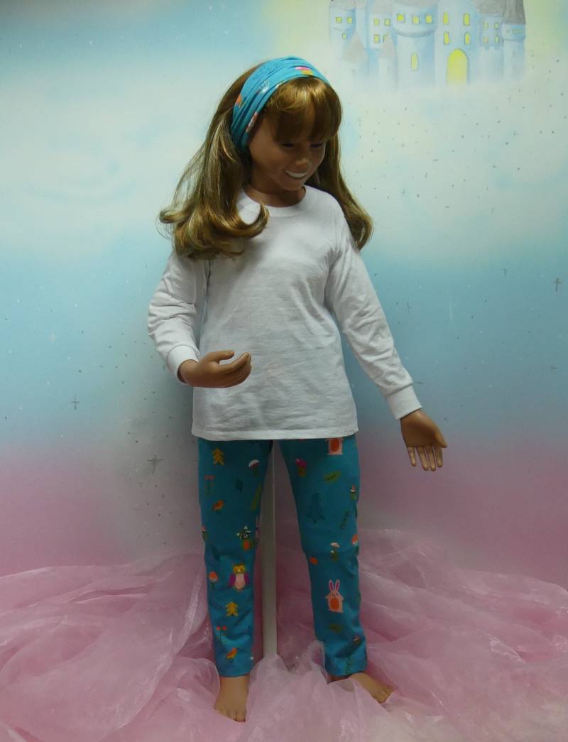 1Teil Leggings Gr. 50-140 Türkis Wald Tiere Waschbär Vogel Pink Jogger Mitwachs Pants Hose Jersey Handmade Unikat Feenkleiddesign von FeenkleidDesign2020
