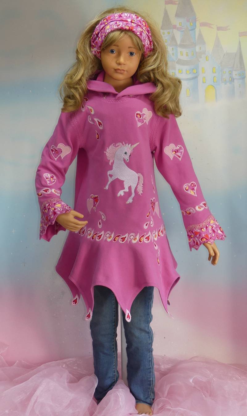 1Teil Zipfelpulli Gr. 86-140 Einhorn Pferd Pony Kapuzen Pullover Pulli Paisleyhoodie Rosa Pink Mädchen Unikat Handmade Feenkleiddesign von FeenkleidDesign2020