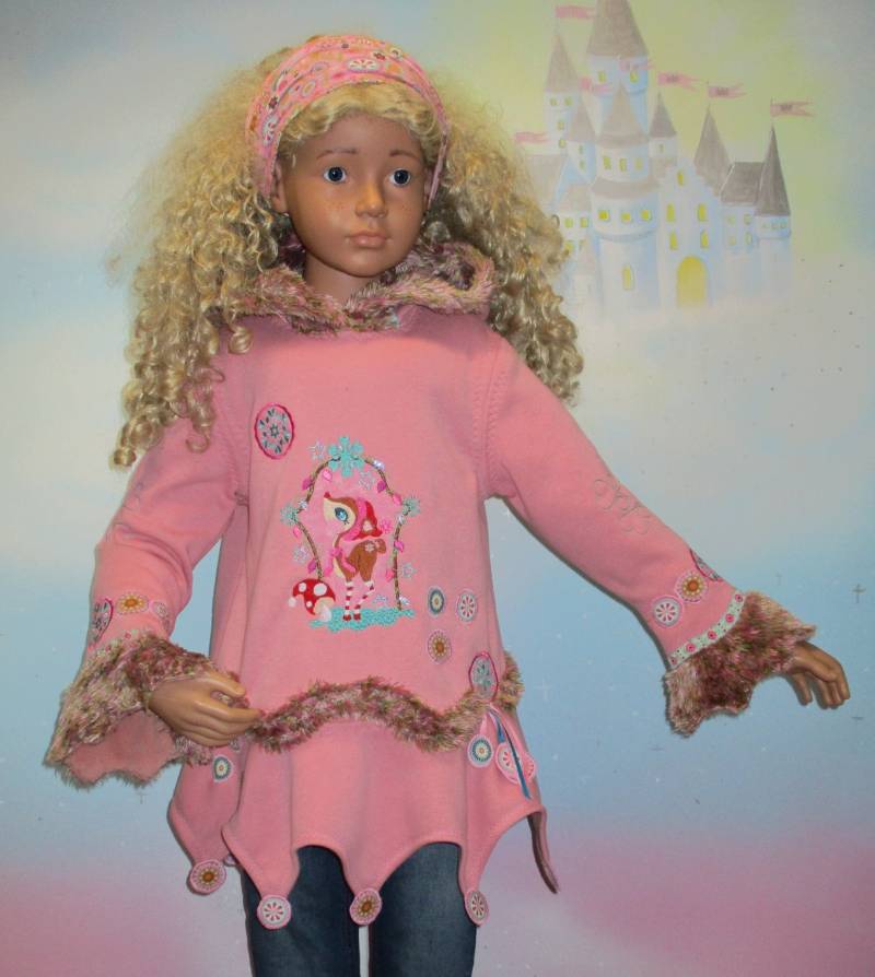 1Teil Zipfelpulli Gr. 86-140 Reh Rehlein Rehkitz Winter Kapuzen Pullover Pulli Hoodie Rosa Pink Mädchen Unikat Handmade Feenkleiddesign von FeenkleidDesign2020