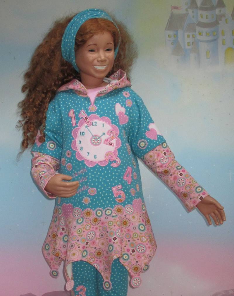 1Teil Zipfelpulli Gr. 86-140 Zahn Der Zeit Uhrzeit Uhr Winter Kapuzen Pullover Pulli Hoodie Türkis Mädchen Unikat Handmade Feenkleiddesign von FeenkleidDesign2020