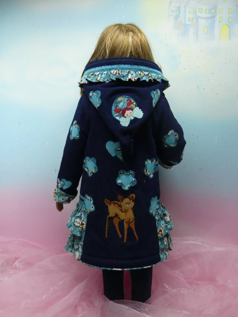 Jacke Mantel Reh Rehlein Gr. 86-140 Fee Elfe Rehkitz Meisje Fleece Jeans Blau Türkis Cord Handmade Unikat Feenkleiddesign von FeenkleidDesign2020