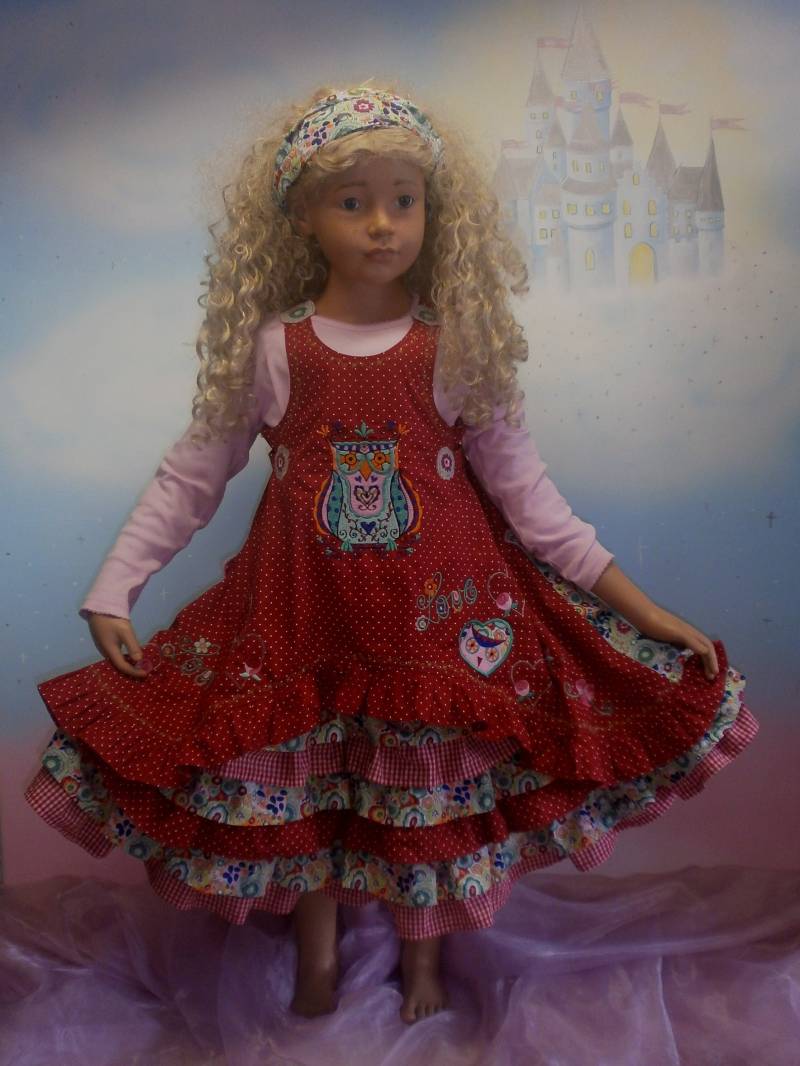 2Teile Kleid Gr.86-140 Eule Owl Love Herz Rosen Punkte Dots Rot Rosa Grün Rüschenkleid Einschulung Unikat Handmade Feenkleiddesign von FeenkleidDesign2020