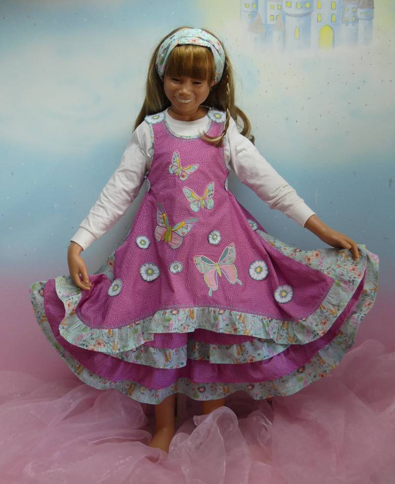 Kleid Gr.86-140 Schmetterlinge Butterfly Blumen Punkte Papillon Rosa Türkis Rüschenkleid Einschulung Unikat Handmade Feenkleiddesign von FeenkleidDesign2020