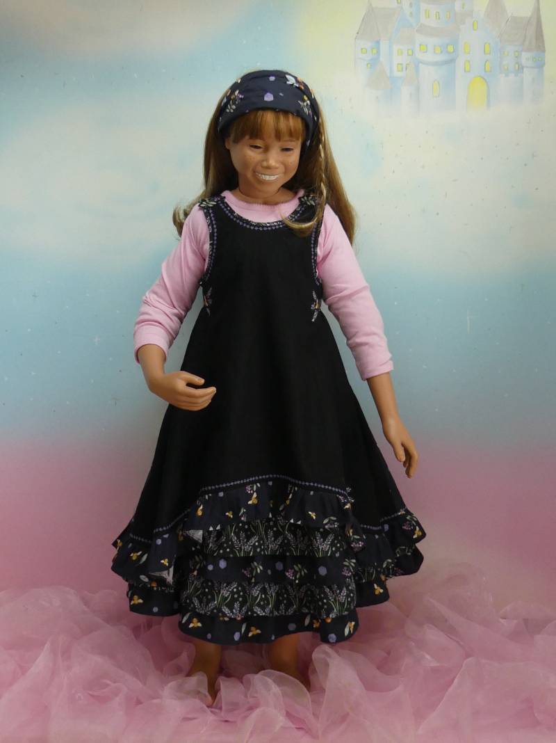 2Teile Schwarzes Leinen Sommer Kleid Gr. 86-140 Biene Lavendel Lila Flieder Gelb Rüschenkleid Einschulung Unikat Handmade Feenkleiddesign von FeenkleidDesign2020