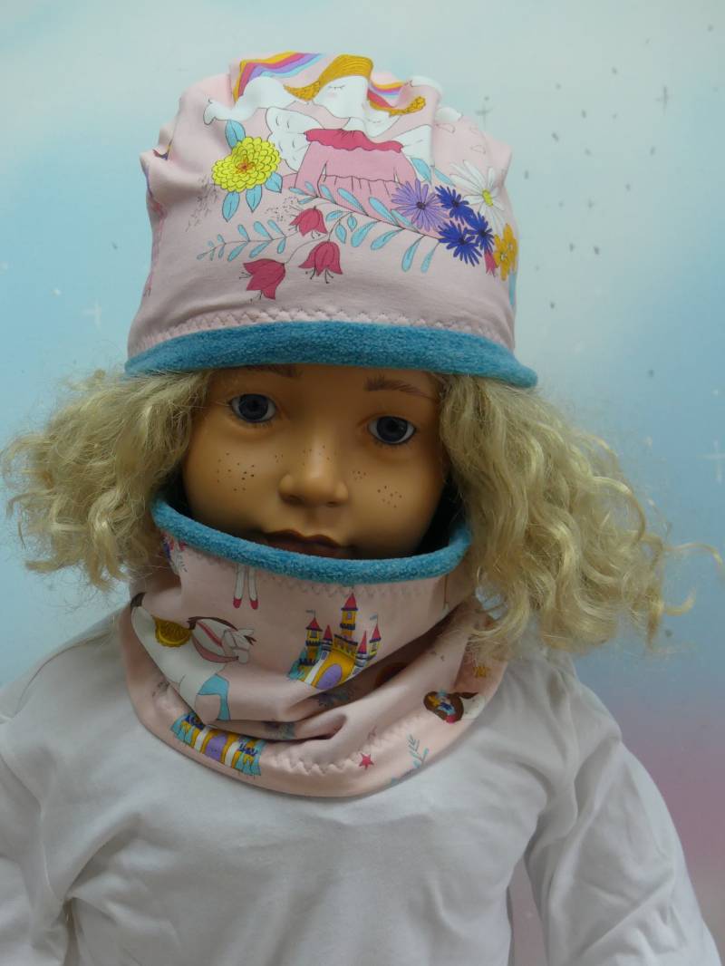 Beanie Mütze Loop Schal Schlauchschal Oder Als Set Prinzessin Regenbogen Jersey Fleece Handmade Wunschgröße Feenkleiddesign von FeenkleidDesign2020