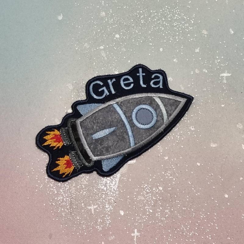 Klettie Patch 10-15 cm Raket Weltraum Astonauten Blau Schulkind Name Wunsch Für Magnet Schulranzen Applikation Einschulung Feenkleiddesign von FeenkleidDesign2020