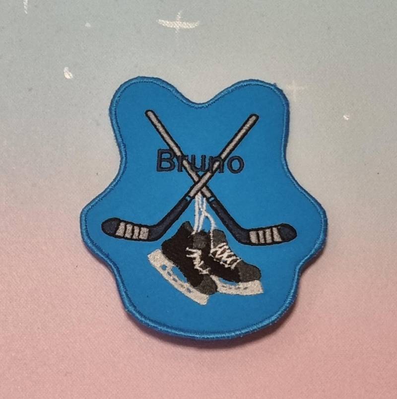 Klettie Patch 11-12 cm Eishockey Schläger Spieler Für Magnet Lasche Schulranzen Blau Schultüte Einschulung Handgefertigt Feenkleiddesign von FeenkleidDesign2020