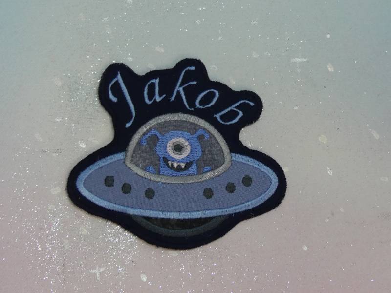 Klettie Patch 11-13cm Monster Wunsch Name Ufo Weltraum Rakete Für Magnet Schulranzen Applikation Schultüte Einschulung Feenkleiddesign von FeenkleidDesign2020