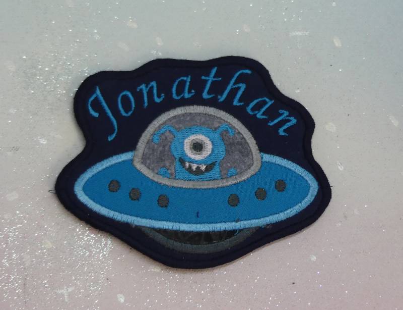 Klettie Patch 11-13cm Monster Wunsch Name Ufo Weltraum Rakete Für Magnet Schulranzen Applikation Schultüte Einschulung Feenkleiddesign von FeenkleidDesign2020