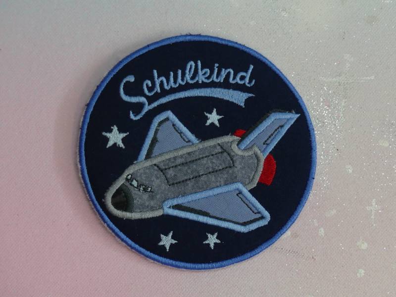 Klettie Patch 11cm Space Shuttle Raket Weltraum Schulkind Wunsch Für Magnet Schulranzen Applikation Schultüte Einschulung Feenkleiddesign von FeenkleidDesign2020