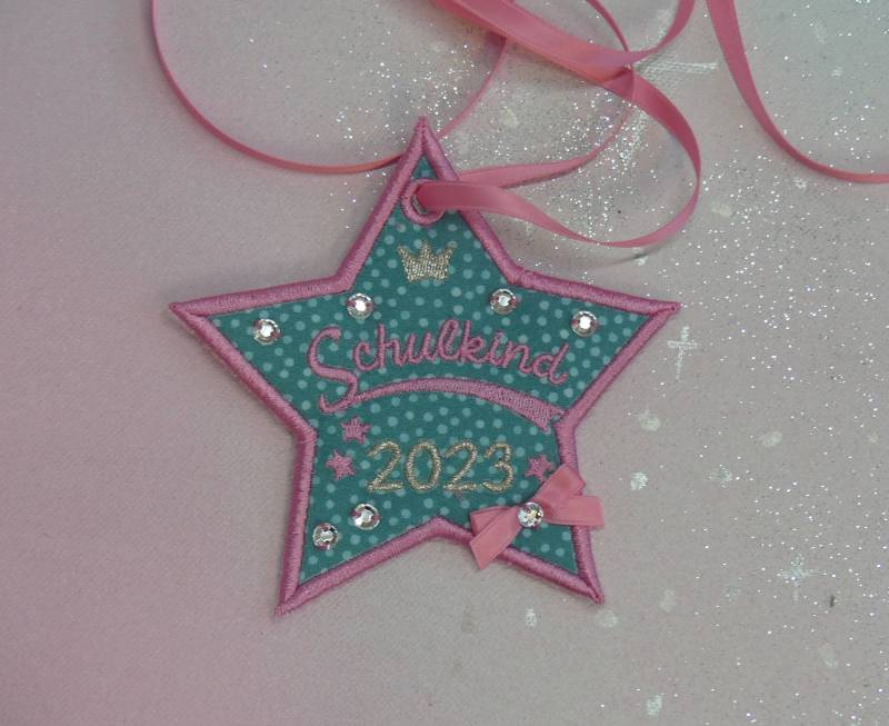 Klettie Patch 12 cm Schulkind Datum Wunsch Name Für Magnet Schulranzen Türkis Stern Schultüte Einschulung Handgefertigt Feenkleiddesign von FeenkleidDesign2020