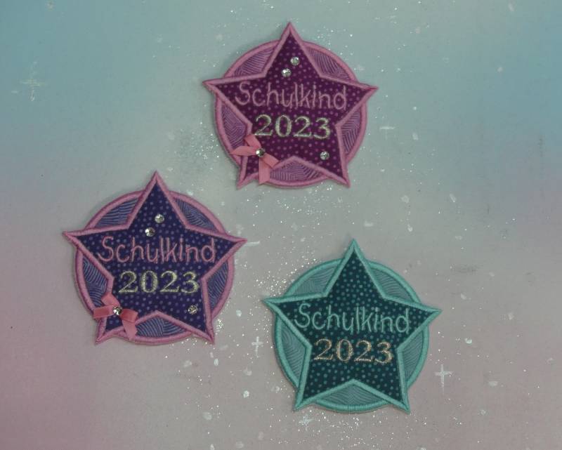 Klettie Patch 7+8+10 cm Schulkind Datum Wunsch Name Für Magnet Schulranzen Beere Stern Schultüte Einschulung Handgefertigt Feenkleiddesign von FeenkleidDesign2020