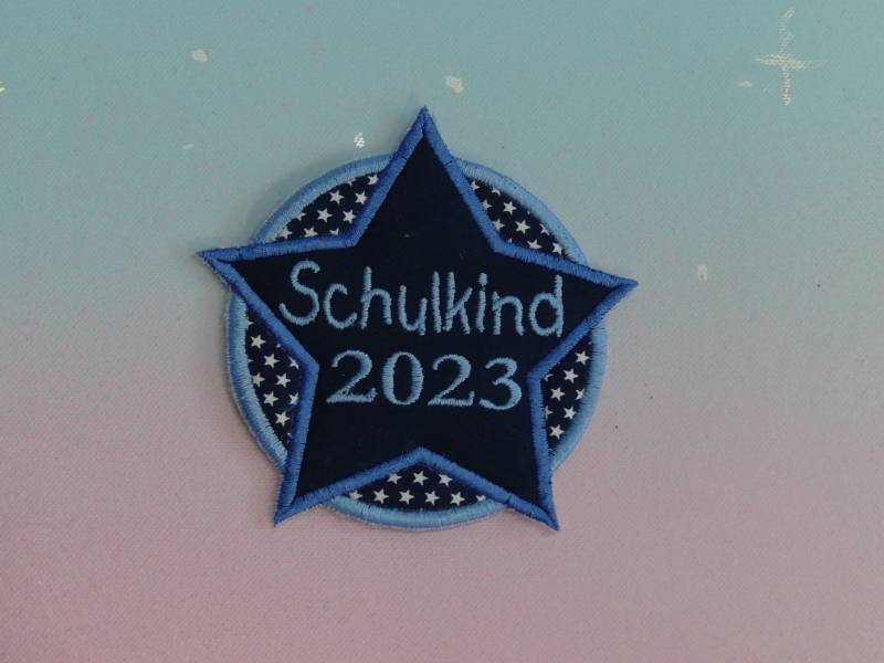 Klettie Patch 7+8+10 cm Schulkind Datum Wunsch Name Für Magnet Schulranzen Blau Stern Schultüte Einschulung Handgefertigt Feenkleiddesign von FeenkleidDesign2020