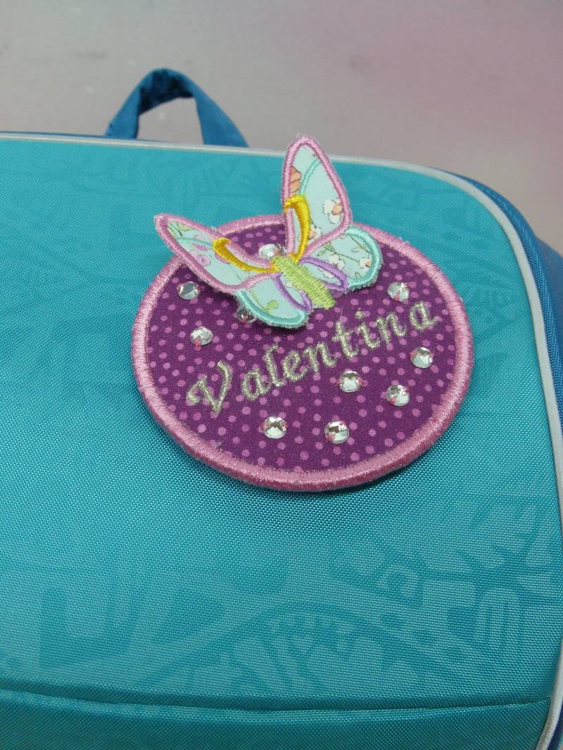 Klettie Patch 9cm Schmetterling Wunsch Für Magnet Schulranzen Applikation Türkis Schultüte Einschulung Handgefertigt Unikat Feenkleiddesign von FeenkleidDesign2020