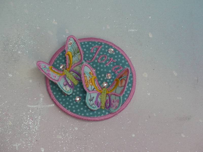 Klettie Patch Oval 8-9 cm Schmetterling Wunsch Für Magnet Schulranzen Applikation Türkis Schultüte Einschulung Handgefertigt Feenkleiddesign von FeenkleidDesign2020