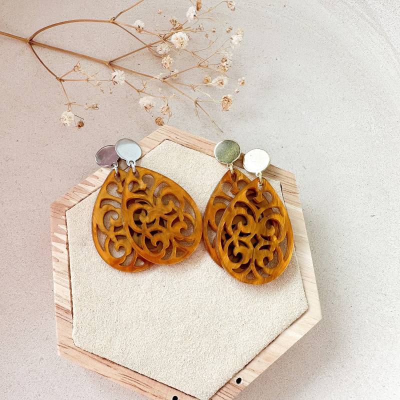 Barock Ohrringe "Clara" Braun/Ocker - Stecker in Gold & Silber von Feenmanufaktur