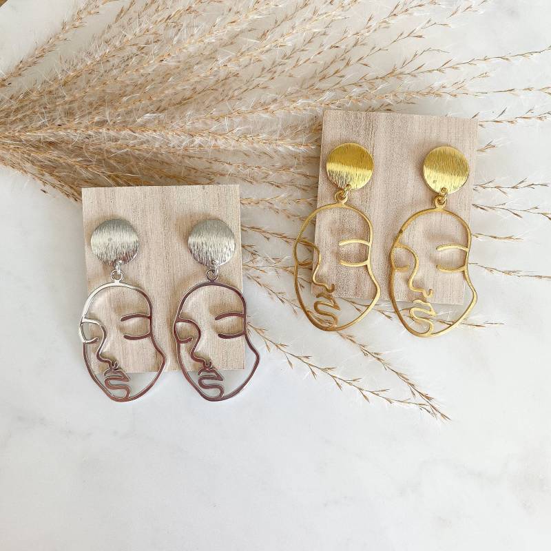 Boho Ohrringe Mit Gesicht Silber Gold von Feenmanufaktur