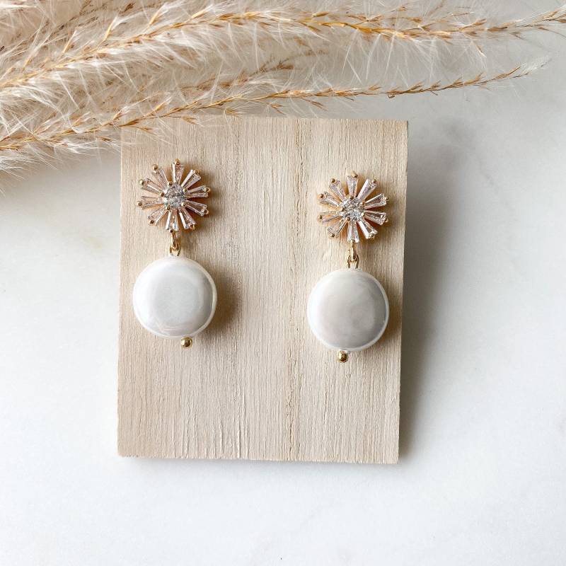 Echte Perlenohrringe Braut 24K Vergoldet "Elena" Hochzeitsschmuck von Feenmanufaktur