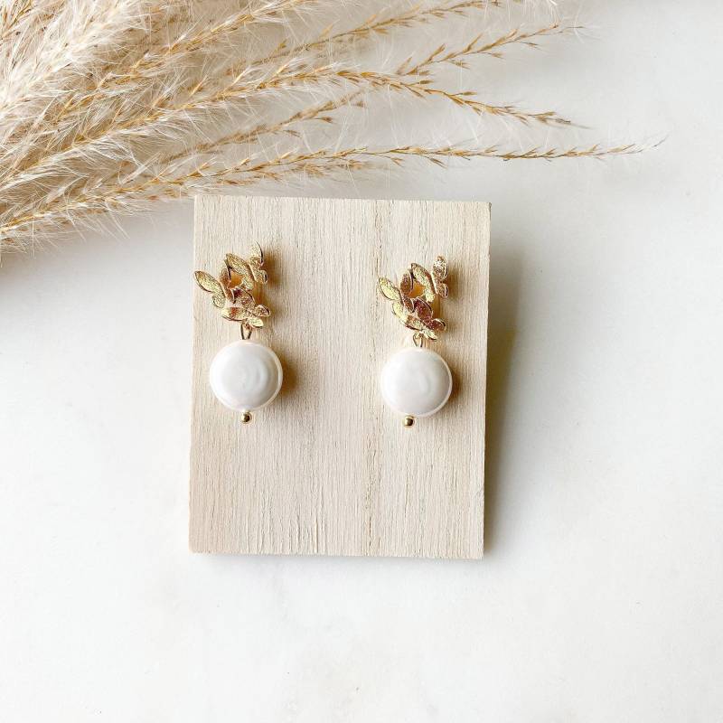 Echte Perlenohrringe Braut 24K Vergoldet "Eliana" Hochzeitsschmuck von Feenmanufaktur