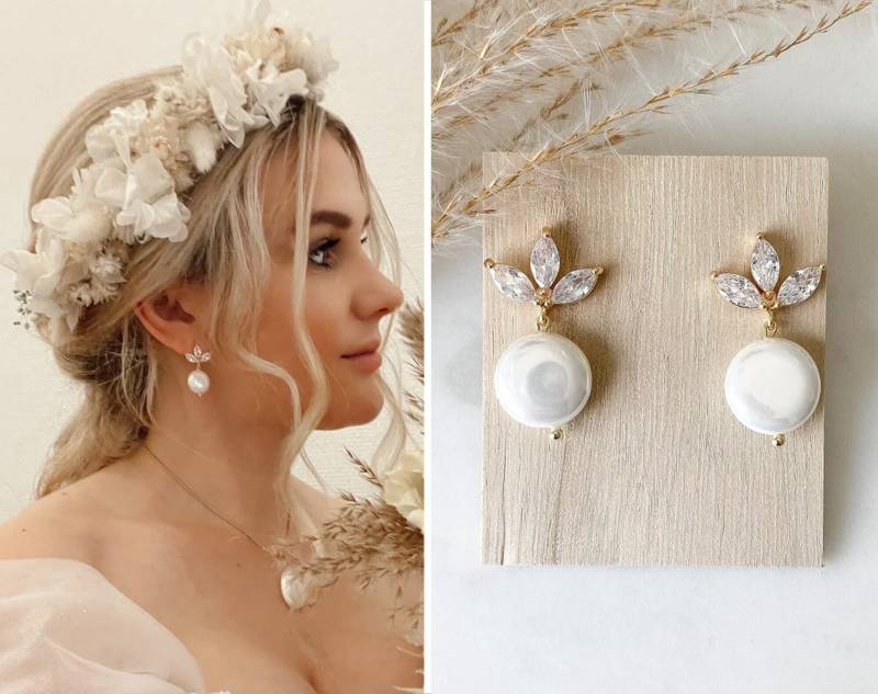 Echtperlen-Ohrringe Braut 24K Vergoldet "Eloise" Hochzeitsschmuck von Feenmanufaktur