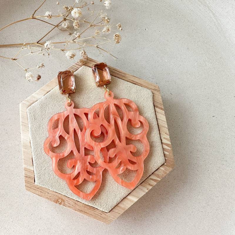 Edle Barock Ohrringe "Ophelia" Orange Kristallglasstecker von Feenmanufaktur