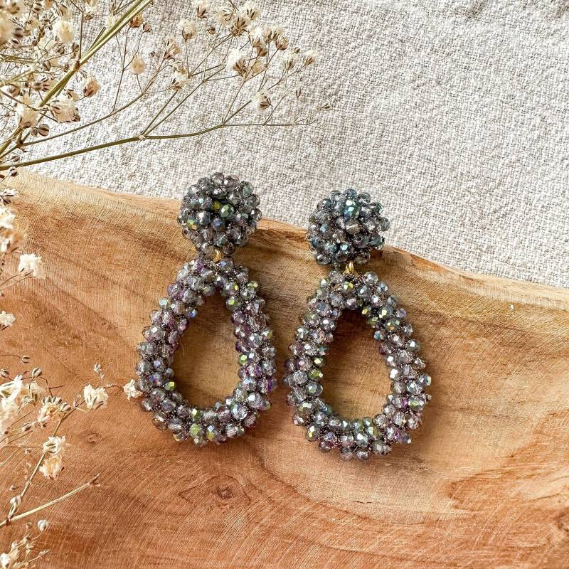 Elegante Glitzer Ohrringe "Florence" Champagner/Braun von Feenmanufaktur