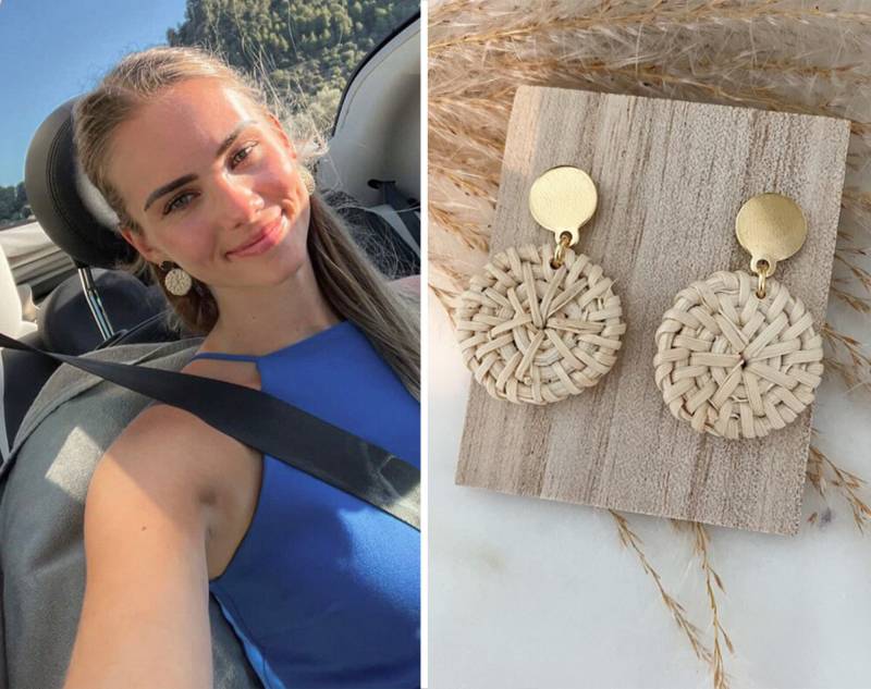 Geflochtene Rattan Ohrringe Beige Gold von Feenmanufaktur