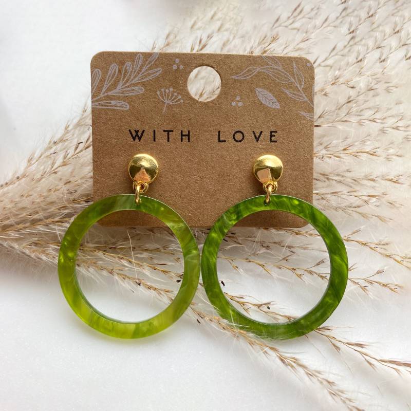 Grüne Retro Ohrringe Aus Resin Harz von Feenmanufaktur