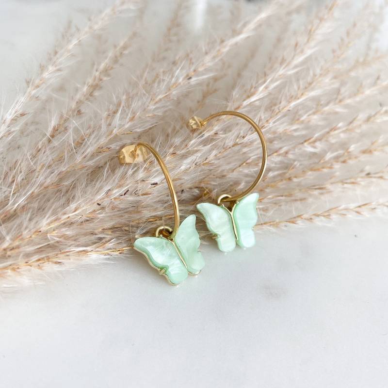 Ohrringe Mit Schmetterling in Mint Gold von Feenmanufaktur