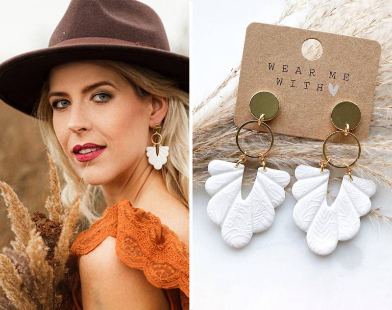 Polymer Clay Ohrringe "Beatrice" in Weiß Gold von Feenmanufaktur