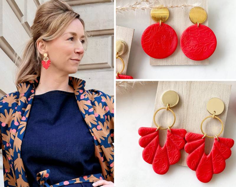 Polymer Clay Ohrringe "Beatrice" & "Becca" in Koralle Gold von Feenmanufaktur