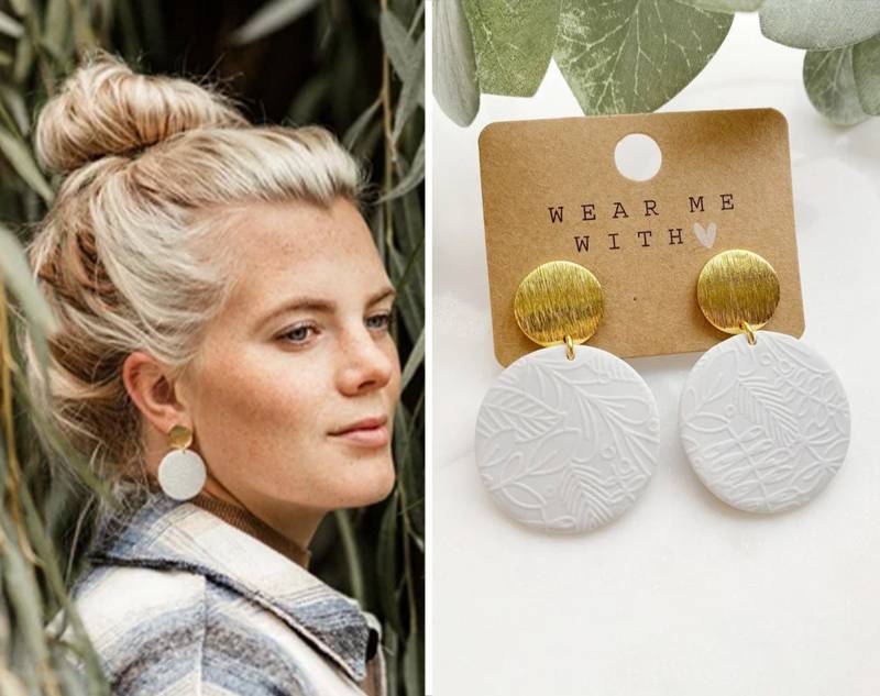 Polymer Clay Ohrringe "Becca" Grau von Feenmanufaktur