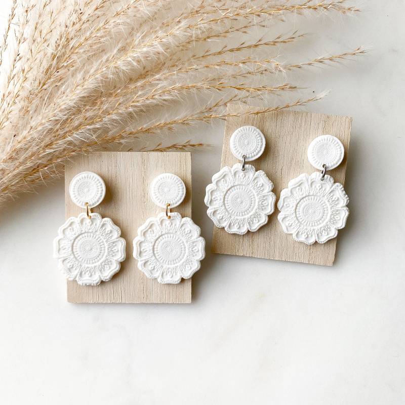 Polymer Clay Ohrringe "Mia" in Weiß Gold Silber von Feenmanufaktur