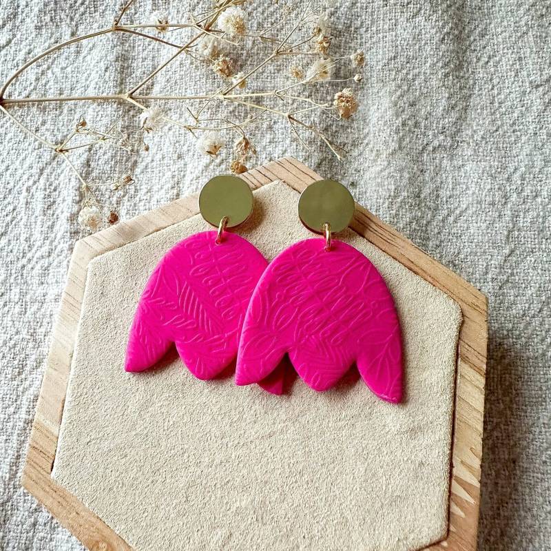 Polymer Clay Ohrringe "Tulpe" Gold & Silber Pink von Feenmanufaktur