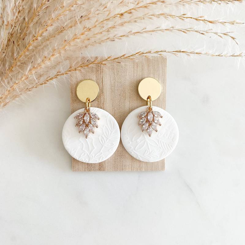 Polymer Clay Ohrringe "Violet" Weiß Gold von Feenmanufaktur