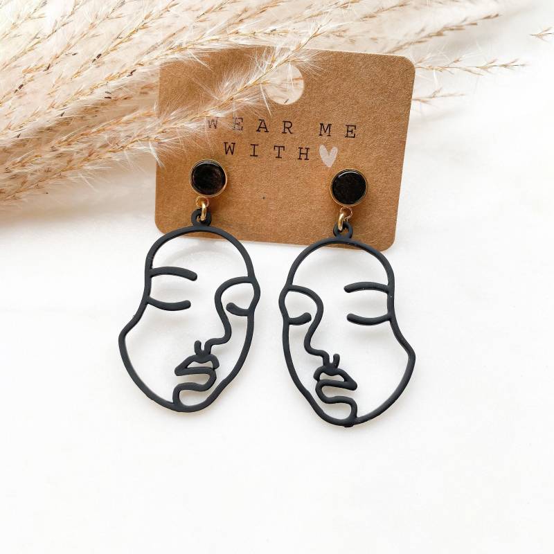 Schwarze Boho Ohrringe Mit Gesicht von Feenmanufaktur