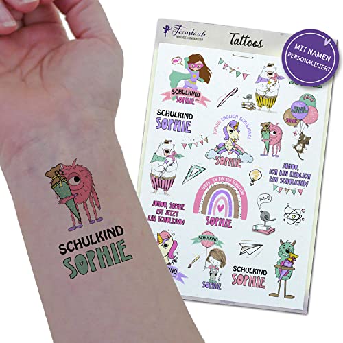 FEENSTAUB Kindertattoos Einschulung, Tattoos für Kinder personalisiert, Klebetattoos, Schulanfang, Inhalt für die Schultüte, Geschenke Einschulung, 1.Schultag, Einschulung Junge Mädchen, Mitgebsel von Feenstaub