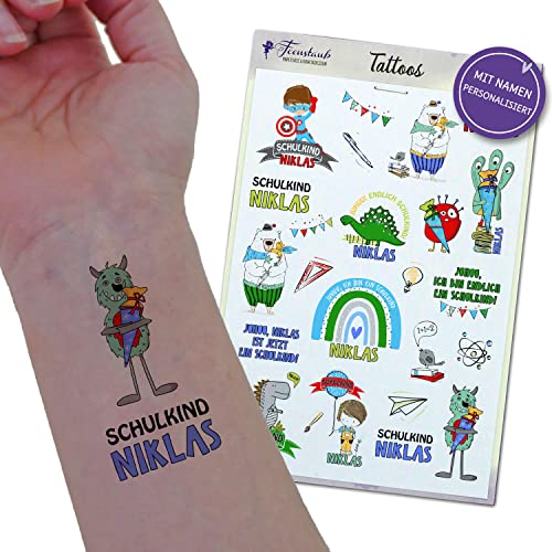 FEENSTAUB Kinder-tattoos Einschulung, Tattoos für Kinder mit Namen personalisiert, Geschenk zum Schulanfang, Inhalt für die Schultüte, Mitgebsel Einschulung, 1.Schultag, Einschulung Junge Mädchen von Feenstaub