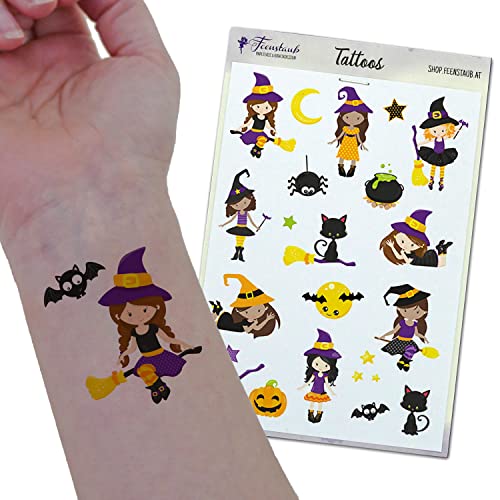 FEENSTAUB Halloween Tattoo 20 Stück, Hexen Tattoo, Klebetattoos Kinder, temporäres Tattoo, Halloween Party Kinder, Klebetattoo, Halloween Gastgeschenke, Kinderparty, Halloween Accessoires Kinder von Feenstaub