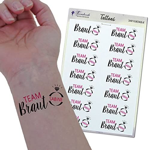 FEENSTAUB Tattoo Junggesellinnenabschied Team Braut, temporäre Klebetattoos für einen JGA mit Brautnamen personalisierbar, Tattoos Junggesellenabschied Frauen, JGA Tattoo Team Bride FEENSTAUB Tattoo Junggesellinnenabschied Team Braut, temporäre Klebetattoos für einen JGA mit Brautnamen personalisierbar, Tattoos Junggesellenabschied Frauen, JGA Tattoo Team Bride von Feenstaub