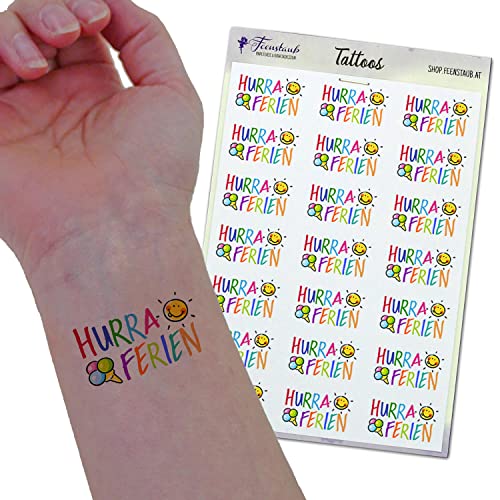 FEENSTAUB Temporäre Klebetattoos Ferienbeginn, Geschenk Sommerferien, Zeugnis Geschenk, Kindertattoos zum Aufkleben, Geschenk zum Zeugnis, Feriengeschenk Grundschule, Lehrer Geschenk von Feenstaub