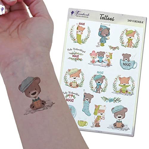 FEENSTAUB Weihnachten Tattoos für Kinder, [HANDMADE] Weihnachtsmitbringsel Kinder Kleinigkeiten für Weihnachten Tattoo Sticker personalisiert, Idee für Adventskalender Tattoos Kinder hautfreundlich von Feenstaub