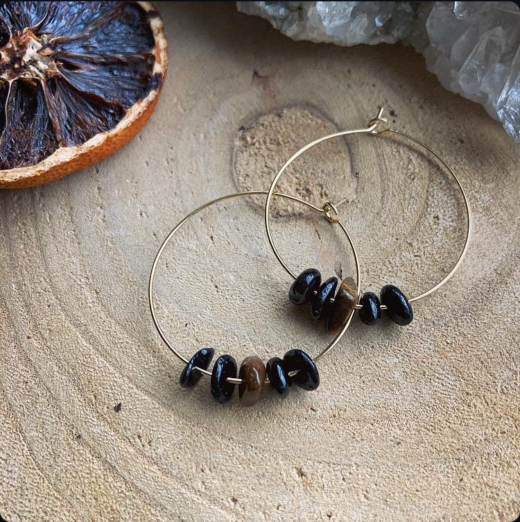 Schutz - Tigerauge Perlen Kreolen, Handmade Unikat, Gold, Einzelstück, Ohrringe, Heilsteine Edelsteine von FeenstaubArt