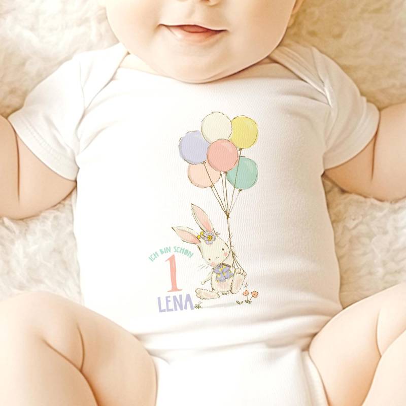 Bügelbild Babys 1. Geburtstag | Personalisierte Bügelfolie Hase in Rosa Oder Grün Bild Zum Aufbügeln Für Mit Name Und Alter von FeenstaubHandmade