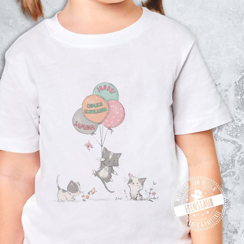 Bügelbild Einschulung Schulstart, Endlich Ein Schulkind, Bügelfolie Personalisierbar Name Für Mädchen Mit Katzen, Geschenk Zum Schulbeginn von FeenstaubHandmade
