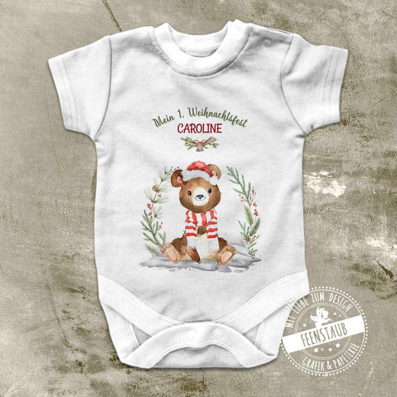 Erstes Weihnachtsfest Bügelfolie Mit Süßen Bär Personalisierbar Namen Vom Baby, Für Nikolaus, Weihnachtsmann, Weihnachten von FeenstaubHandmade