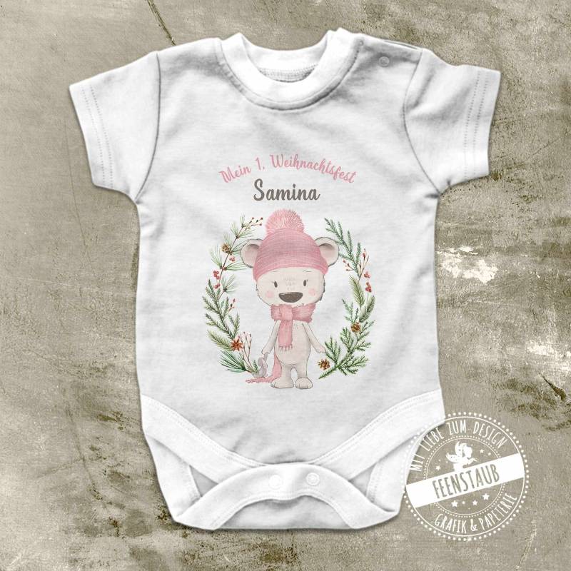 Erstes Weihnachtsfest Bügelfolie Mit Süßen Bär Personalisierbar Namen Vom Baby, Zum Ersten Nikolaus Aufbügeln Für Mächden von FeenstaubHandmade