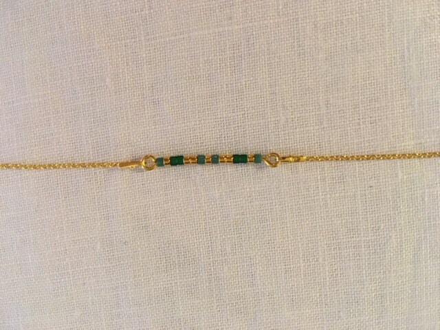 Dünne Kette Silber Armband Gold 24 Karat Vergoldet, Mit Miyuki Perlen Grün Und Vergoldet Dünne Kette Silber Armband Gold 24 Karat Vergoldet, Mit Miyuki Perlen Grün Und Vergoldet von FeesPaillettes