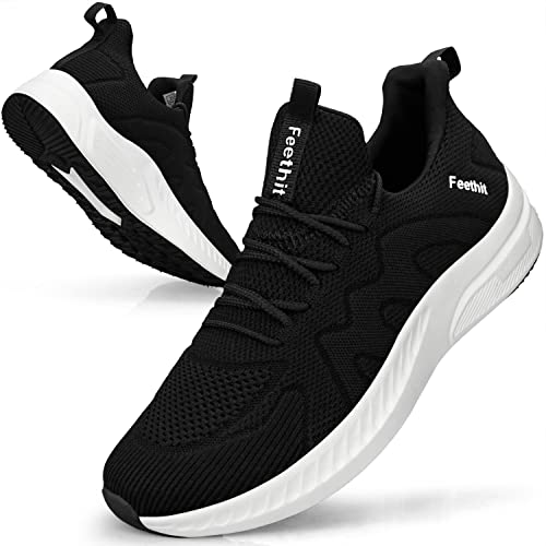 Feethit Sneaker Herren Schuhe Sportschuhe Laufschuhe Turnschuhe Herren Tennis Fitness Jogging Walkingschuhe Leichtgewichts Atmungsaktiv Freizeit Straßenlaufschuhe Schlüpfen Schuhe Schwarz & Weiß 45 EU von Feethit